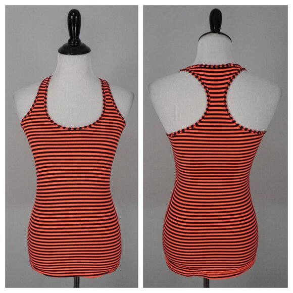 Lululemon Orange Black Racerback Athletic Striped Stretch Tank Top Size Small - Picture 2 of 4